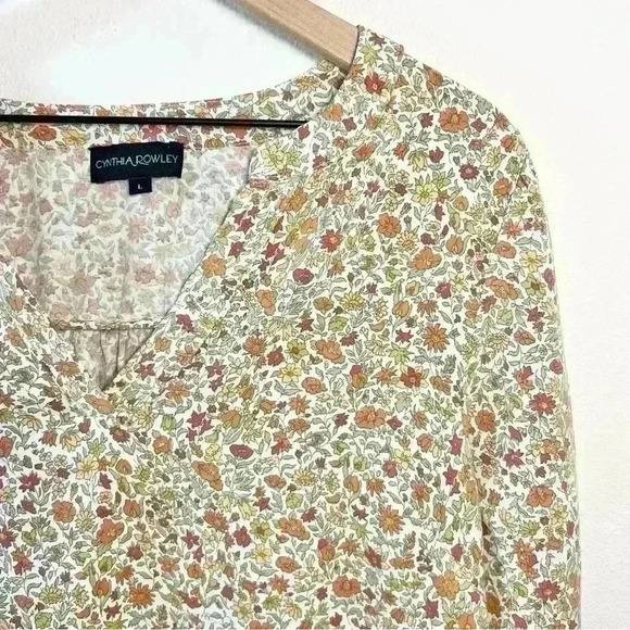 Cynthia Rowley | Women’s Floral 3/4 Sleeve Blouse with Ties | Size Large - Picture 3 of 13